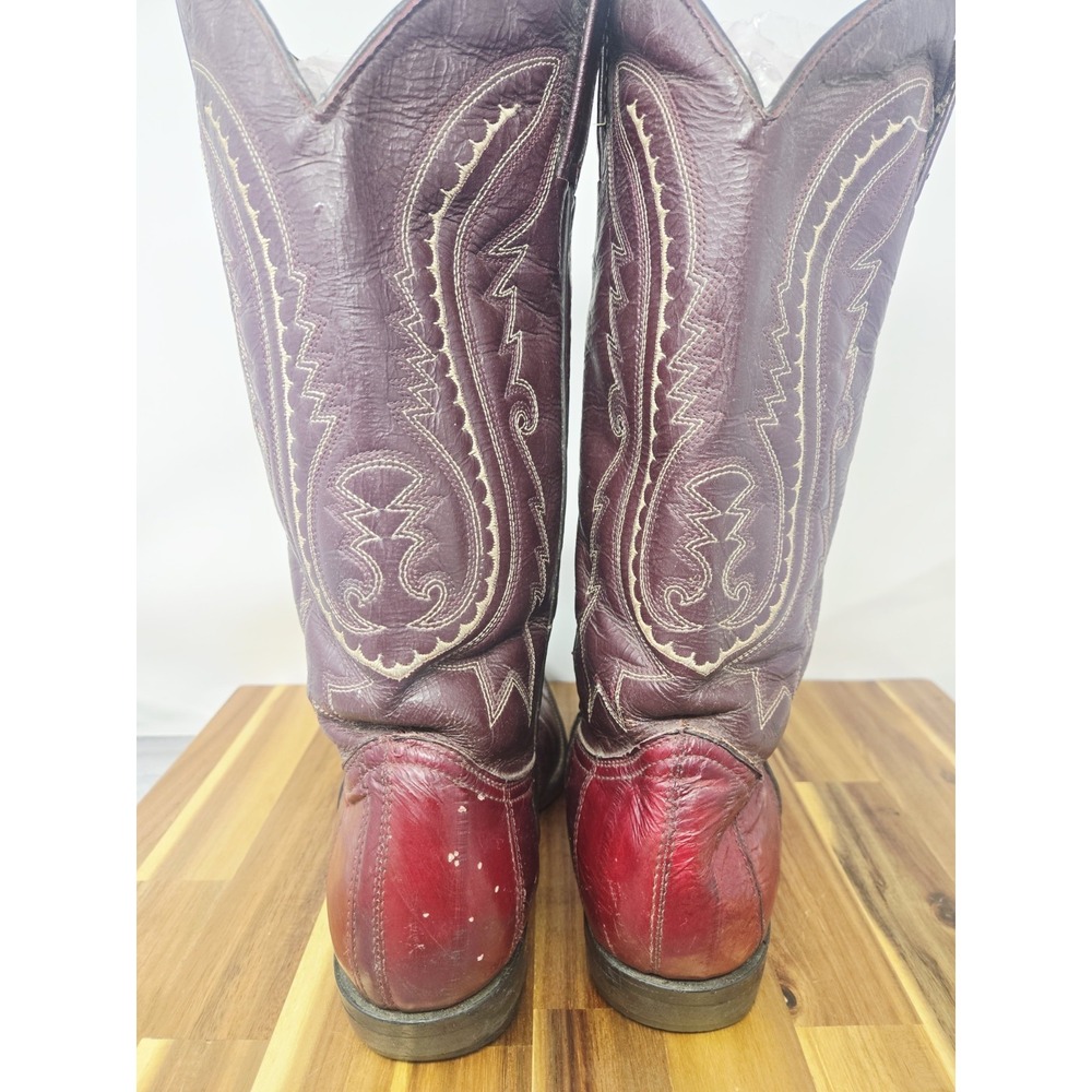 Villano Burgundy Blood Red Eel Skin Western Cowboy Boots Mens Size 7.5 VINTAGE - Picture 8 of 12
